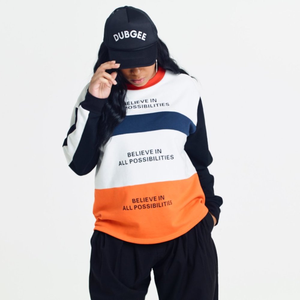 NEW Dubgee Long Sleeve Oversized Colorblock Sweatshirt Size M